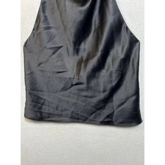 Zara Black Satin Halter Top Draped Cowl Neck Backless Party Blouse Medium - Picture 13 of 14